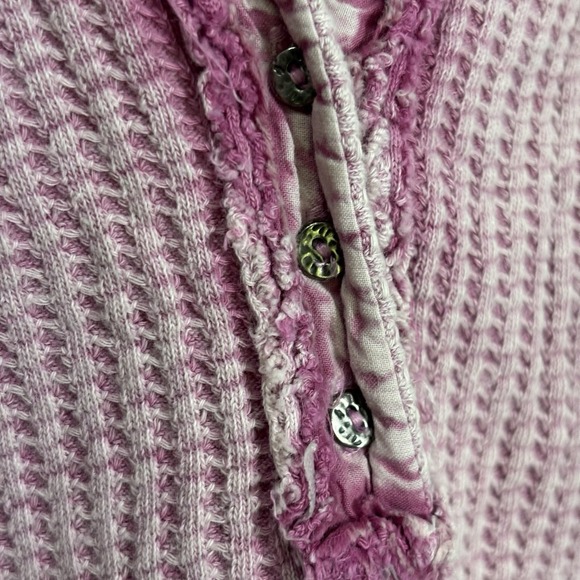 Free People FP One Colt Thermal Top Womens M‎ Pink Henley Waffle Knit Shirt Boho - Picture 4 of 7